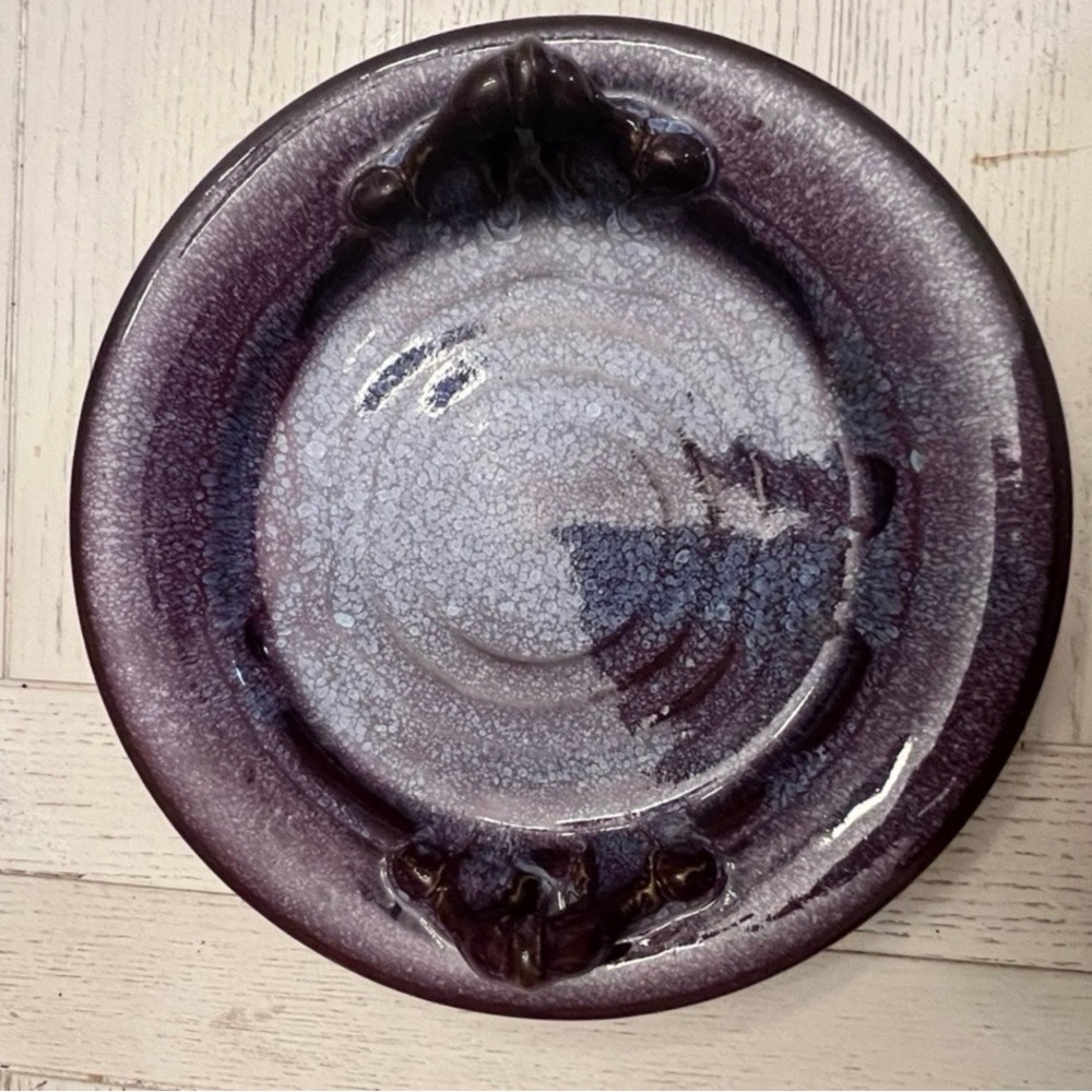 Sparkly Purple/Pink Pottery Dish Drip Art Glaze Tray-signed by artist